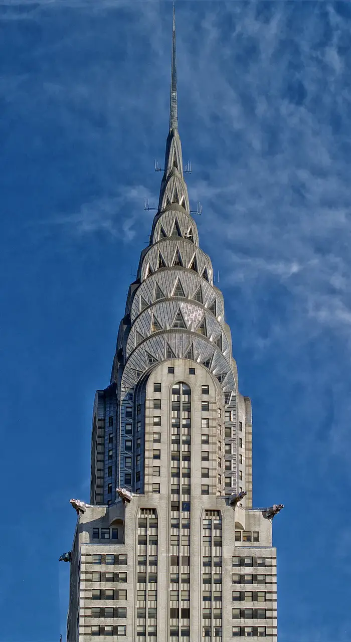 The Chrysler Building stands in New York