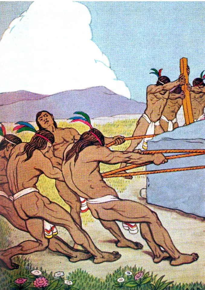 Aztecas moviendo piedras para la construccion