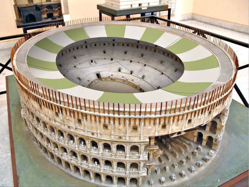 Modelo del Coliseo con el Velarium reconstrucción de la computadora de JP Dalbera