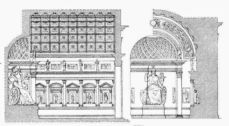 Seccion del abside del templo de Venus y Roma. Cubierta de boveda con casetones