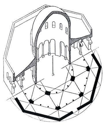 vista axonométrica seccional a través de la cúpula