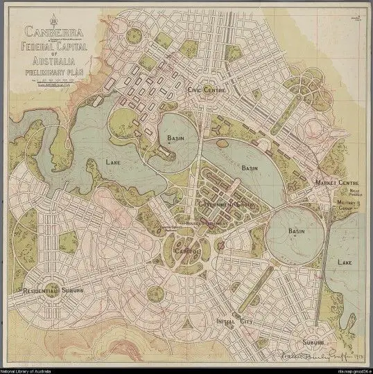 Ciudades planificadas en el mundo: Plan preliminar de Canberra (1913)