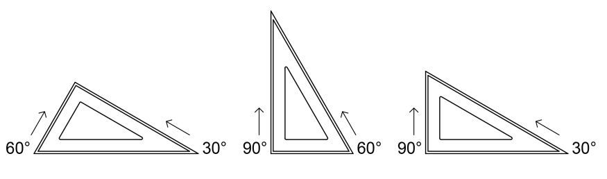 Escuadra de 60 y 30 grados al girarla se obtienen ángulos de 60 y 90 grados o 30 y 90 grados.