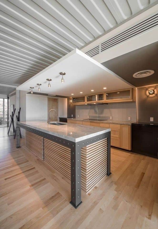 Diseno de cocina en el interior de una casa contenedor.