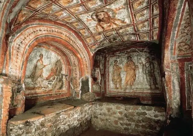 Pintura paleocristiana en la Catacumba de Santa Priscila Roma siglo II